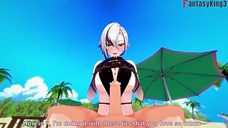i fucked arlecchino hard in her bikini on the beach in this 3d genshin impact fantasy hentai cartoon, oh man it was so intense and wild