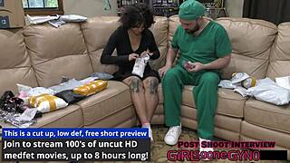 Nicole Luva undergoes a thorough gyno exam from Dr. Aria Nicole, who enters butt naked. Watch the full movie at GirlsGoneGyno for her new scrubs reup.