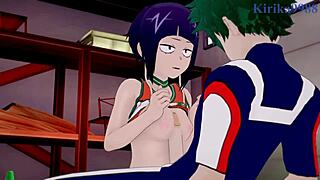 tsuyu asui, kyoka jiro, and izuku midoriya in wild hentai sex