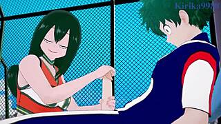 tsuyu asui, kyoka jiro, and izuku midoriya in wild hentai sex