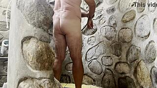 Fat daddy slips in shower prepping for steamy date