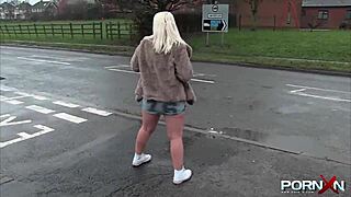 Pornxn mature blonde pissing in public with outdoor flashing