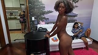 Young latina brunette walks naked through Ted's mansion