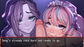 Harem in another world hentai ep 19, ghost and maid compete in double blowjob! 👻