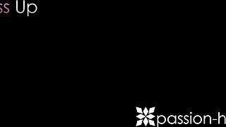 passion-hd - two gorgeous brunettes get pounded hard in a steamy shaved pussy threesome! 😍