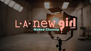 Glamorous Brunette Strips for Naked Close-Up in Sultry Teen Photoshoot