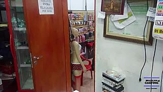 brazilian couple sneaks into erotic cabin for steamy latina action