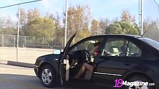 Petite Blonde Andi Pink Shows Pussy in Outdoor Parking