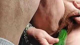 granny fucks hairy pussy with cucumber