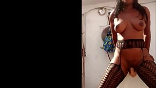 I, uh, saw this masked ebony gal fuckin’ herself with a huge dildo outside, part 2!