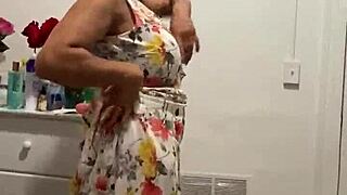 anna maria, mature latina with big tits, teases fans in backstage action