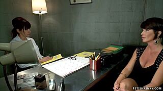 Hey, this huge tits milf gets spanked in lesbian play