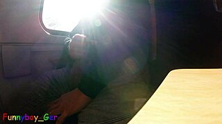 spontaneous gay jerk off with big cumshot on moving train.