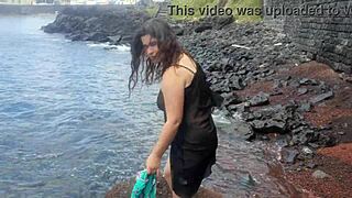 Hey, look at my seductive stepmom showing off on a public beach!