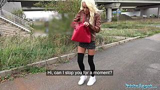 Tattooed busty milf gets fucked hard against a tree in public