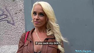 Tattooed busty milf gets fucked hard against a tree in public