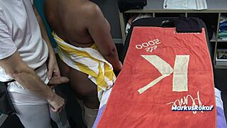 Black milf's huge oiled tits get a sensual massage from sneaky masseur