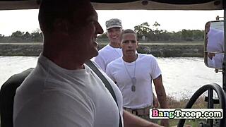 Horny soldiers go to the lake to engage in hot gay sex
