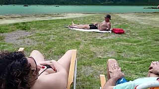 Voyeur jerks off on beach while I touch myself