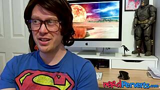 two lucky nerds get blown by uk slut! 😜