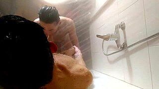 Yo, caught this shower blowjob from the ceiling angle, so hot