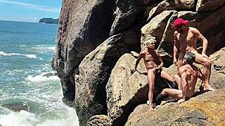 naughty fisherman caught giving up his tight ass behind the rocks, full on red!