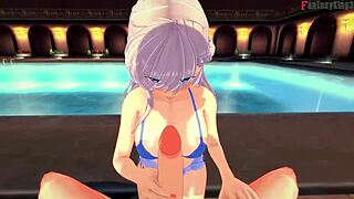 belfast lures me to the pool for a wild blowjob. this azur lane fantasy feels so real!