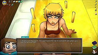 Hornycraft parody hentai game Ep 45 with femdom babe getting face covered in hot cum