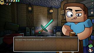 Hornycraft parody hentai game Ep 45 with femdom babe getting face covered in hot cum