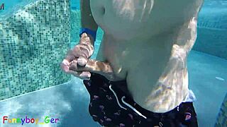 gay guy cheekily jerks off his fat cock in a public thermal pool, hot underwater fun awaits!!