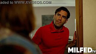 Yo, this hot busty MILF sneaks a fuck with the cable guy! 😜