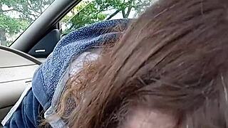 Delivering Intense Morning Blowjob to Buddy in Tight Car Space