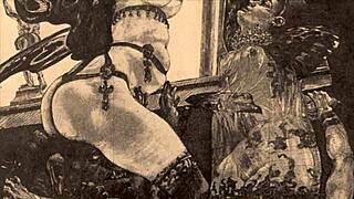 Vintage erotic cartoon illustration from retro anime hentai