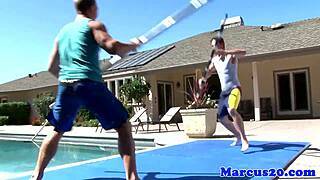 Gay jock gets assfucked outdoors