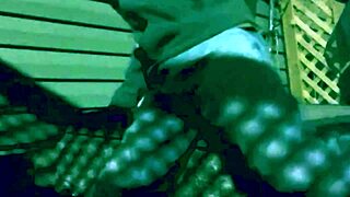 Time lapse stretch against steps at night with lattice shadow on ass and legs.