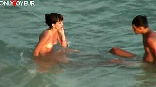 beach voyeur catches hot brunette riding cowgirl in public sex