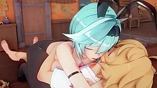 Topless Bunny Rides Hard in Cartoon Cowgirl Creampie Scene