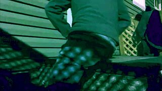 Time lapse stretch against steps at night with lattice shadow on ass and legs.