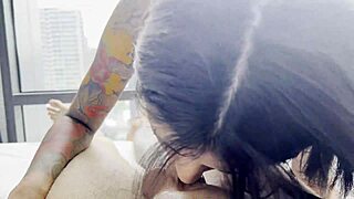 My hot best friend blew me by the window, cum spilled everywhere