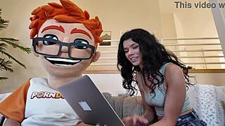 Black-haired Harley Haze plays with toys in interview