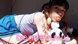 Bonneyuwu Plays with Toys and Spills Milk in Pantyhose!