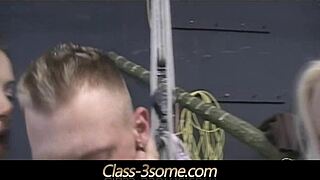 Lavish threesome unfolds in the workshop