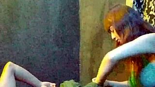 Submissive Latina gags on huge cock, licking balls deeply.