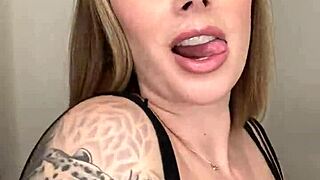 Paige in Fishnets Rides Big Black Cock Dildo and Sucks It Off