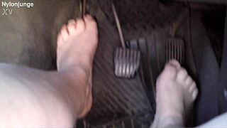 zeraphine73 shows off her sexy feet in socks outdoors, pure chubby fetish in the car