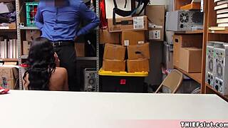 Petite Half-Black Teen Shoplifter Caught, Bend Over for Mall Cop's Dick!