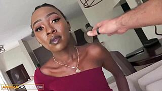 Innocent skinny black model got tricked into fucking at fake casting