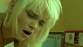 Blonde teen gets wild, FUCKING hard on the bed with fishnet stockings.