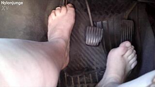 zeraphine73 shows off her sexy feet in socks outdoors, pure chubby fetish in the car