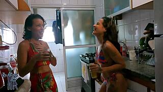 Brazilian milf and friend revenge fuck in public pool